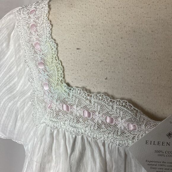 NWT Eileen West Lace Pink Ribbon Nightgown Sleepwear Women’s L 100% Cotton Cotta - Picture 8 of 10